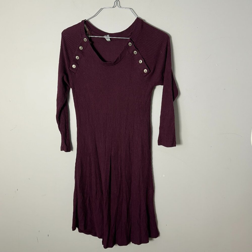 EUC Womens Juniors Vanity Plum Purple Thermal Like Dress Long Sleeve XS